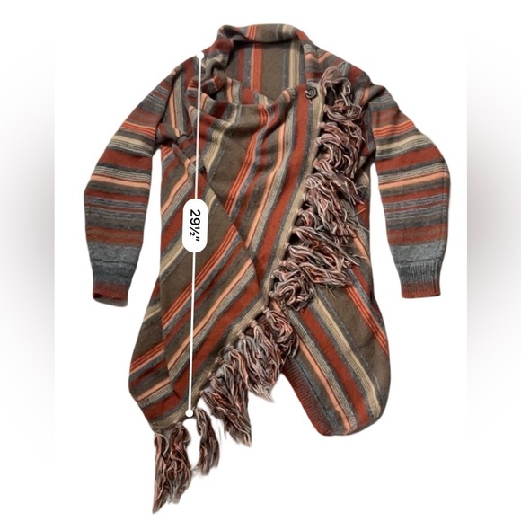 Women’s Earthtone Striped Cardigan with Fringe - Picture 4 of 5